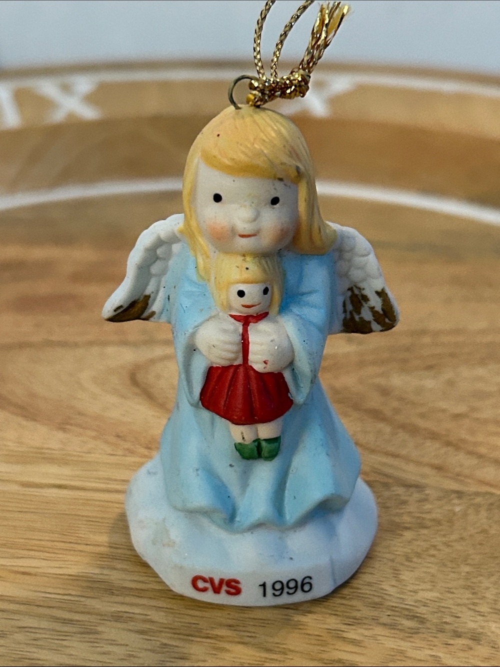 CVS Angel Ornament with Blue Gown and Gold Wings collectible Christmas 1996